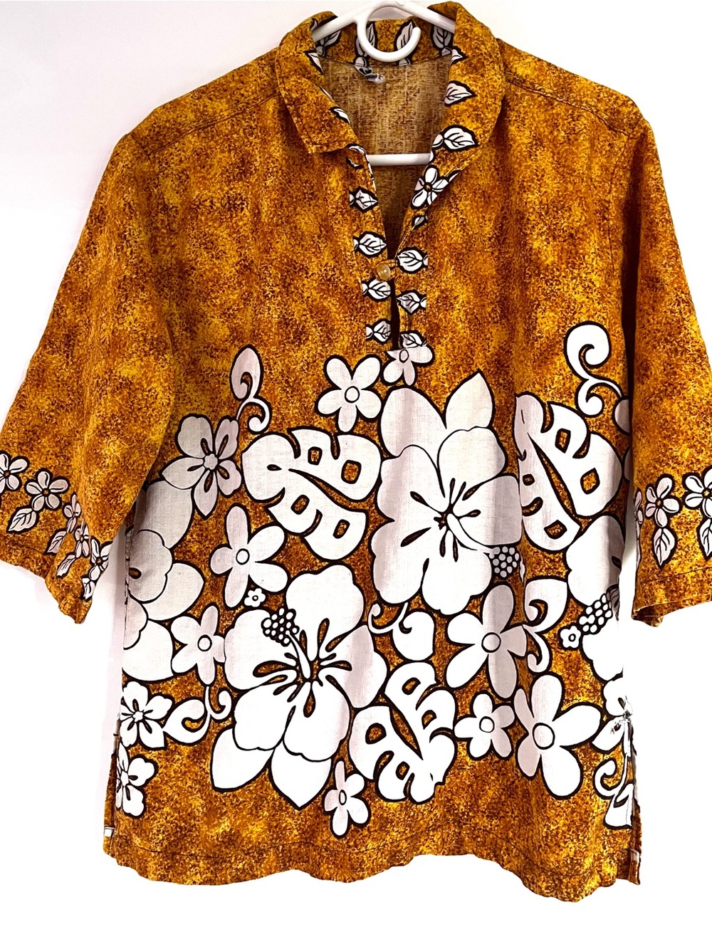 Dris Papette Tahiti Vintage 60's Men's Barkcloth Hibiscus Hawaiian Shirt